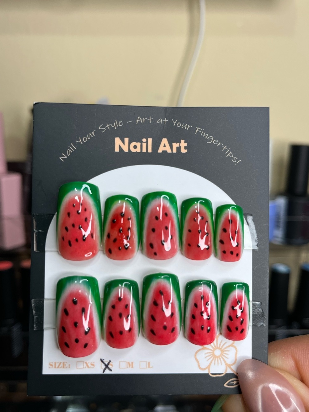 Hand Crafted Watermelon Press-On Nails - Red & Green
